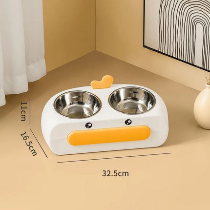 Duck Design Pet Double Bowl Plastic Kitten Dog Food Drinking