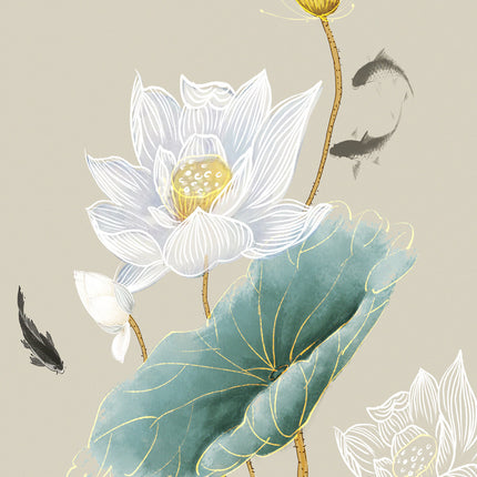 Pintura al óleo sobre lienzo de hoja de loto y flor de ciruelo
