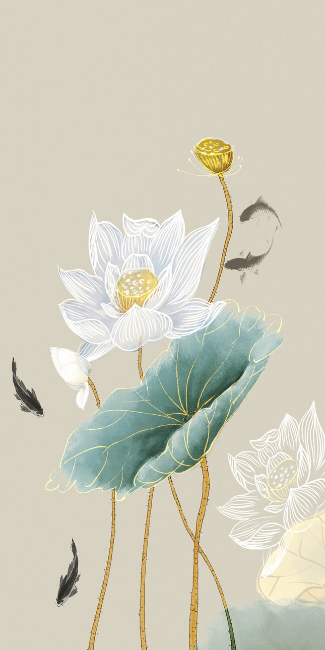Plum Blossom Lotus Leaf Painting Oil Canvas