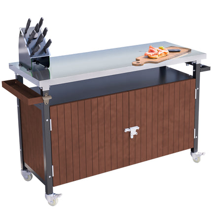 Outdoor Grill Cart With Stainless Steel Tabletop, Storage, Patio Kitchen Island