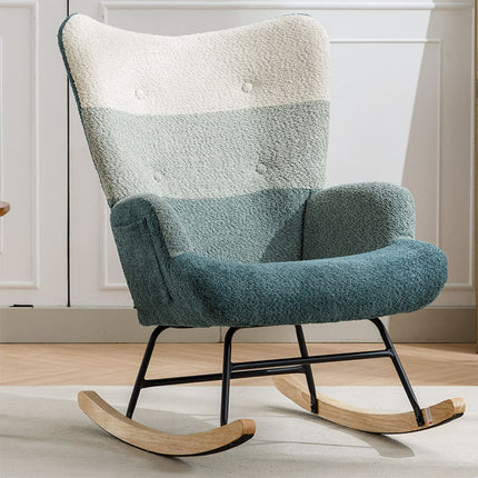 Modern Patchwork Accent Chair With Solid Wood Armrest And Feet