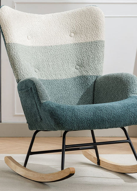 Modern Patchwork Accent Chair With Solid Wood Armrest And Feet