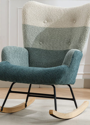 Modern Patchwork Accent Chair With Solid Wood Armrest And Feet