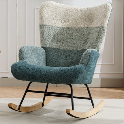 Modern Patchwork Accent Chair With Solid Wood Armrest And Feet