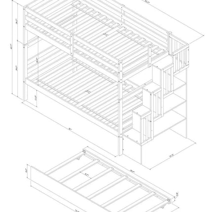 Twin Bunk Beds With Trundle & Stairway Storage In White