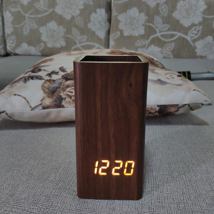 Portalápices creativo, despertador, regalo para oficina y hogar, reloj de madera sencillo