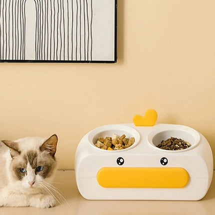 Duck Design Pet Double Bowl Plastic Kitten Dog Food Drinking