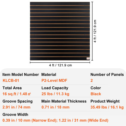 VEVOR Slatwall Panels, 4 Ft X 2 Ft Black Garage Wall Panels
