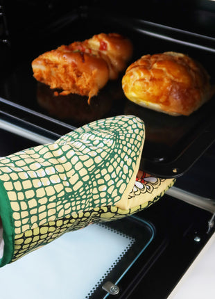 Guantes de horno con aislamiento térmico de animales de dibujos animados, antiescaldaduras para barbacoa