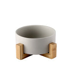 GREY / Bowl with wooden stand / 21CM