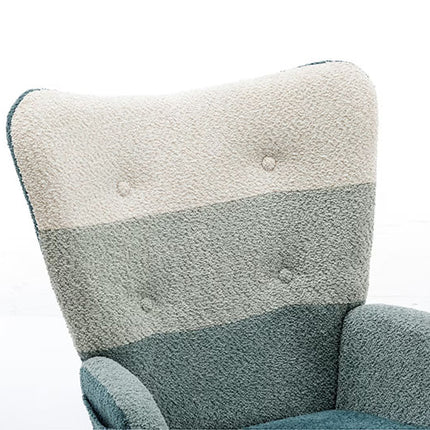 Modern Patchwork Accent Chair With Solid Wood Armrest And Feet