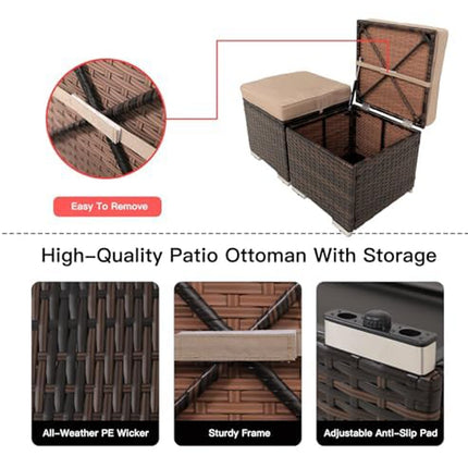 2-Piece Wicker Ottoman Set