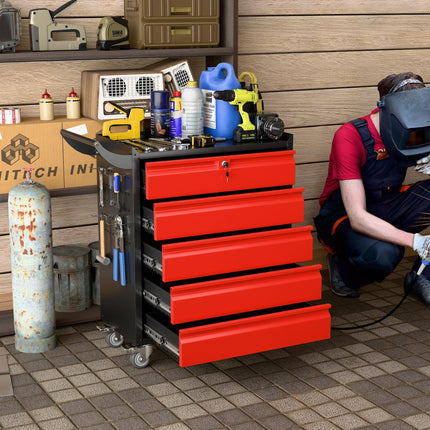 Metal Rolling Tool Box With 5 Drawers And Lock Tool Storage Cabinet