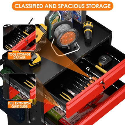 Metal Rolling Tool Box With 5 Drawers And Lock Tool Storage Cabinet