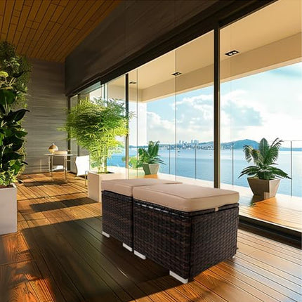 2-Piece Wicker Ottoman Set