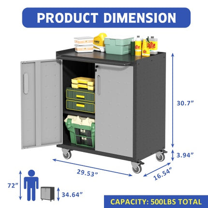 Heavy-Duty Metal Garage Storage Cabinet With Wheels