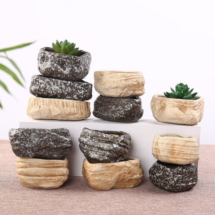 Mini maceta de piedra para suculentas, convertida en una creativa maceta de cerámica verde.